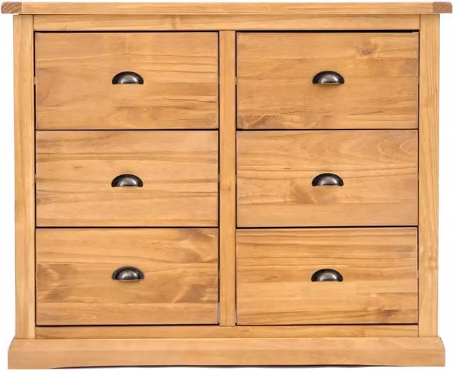 Cabinet Bits Lucca 6 Drawer Chest of Drawers in Brown Waxed Pine with Brass Handles