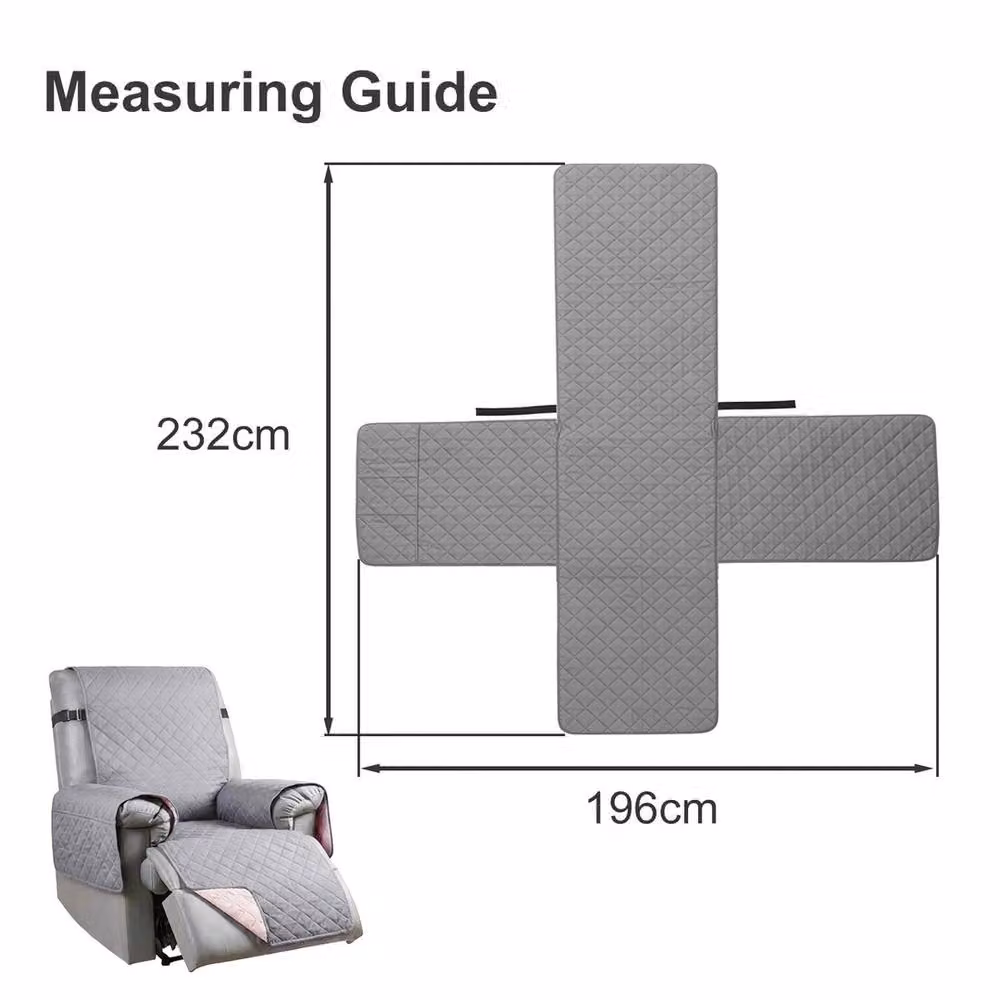 VOGREX Grey Extra Large Waterproof Quilted Non-Slip Recliner Cover – 2