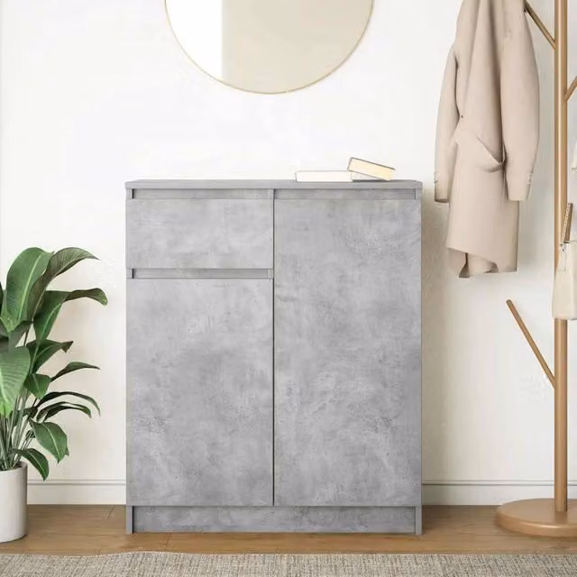 Berkfield Home Sideboard with Drawer in Concrete Grey, W/D/H: 71 x 35 x 84 cm