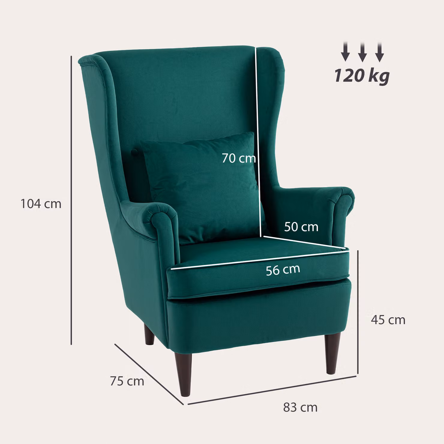 HOMCOM Modern Dark Green Velvet Wingback Accent Chair with High Backrest and Pillow – 3