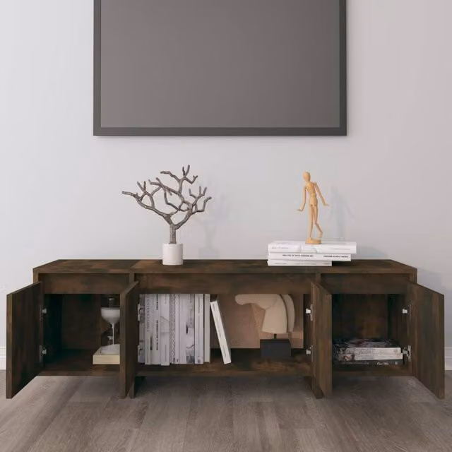 Berkfield Home Modern Smoked Oak TV Cabinet in Brown, W/D/H: 120 x 30 x 40.5 cm – 1
