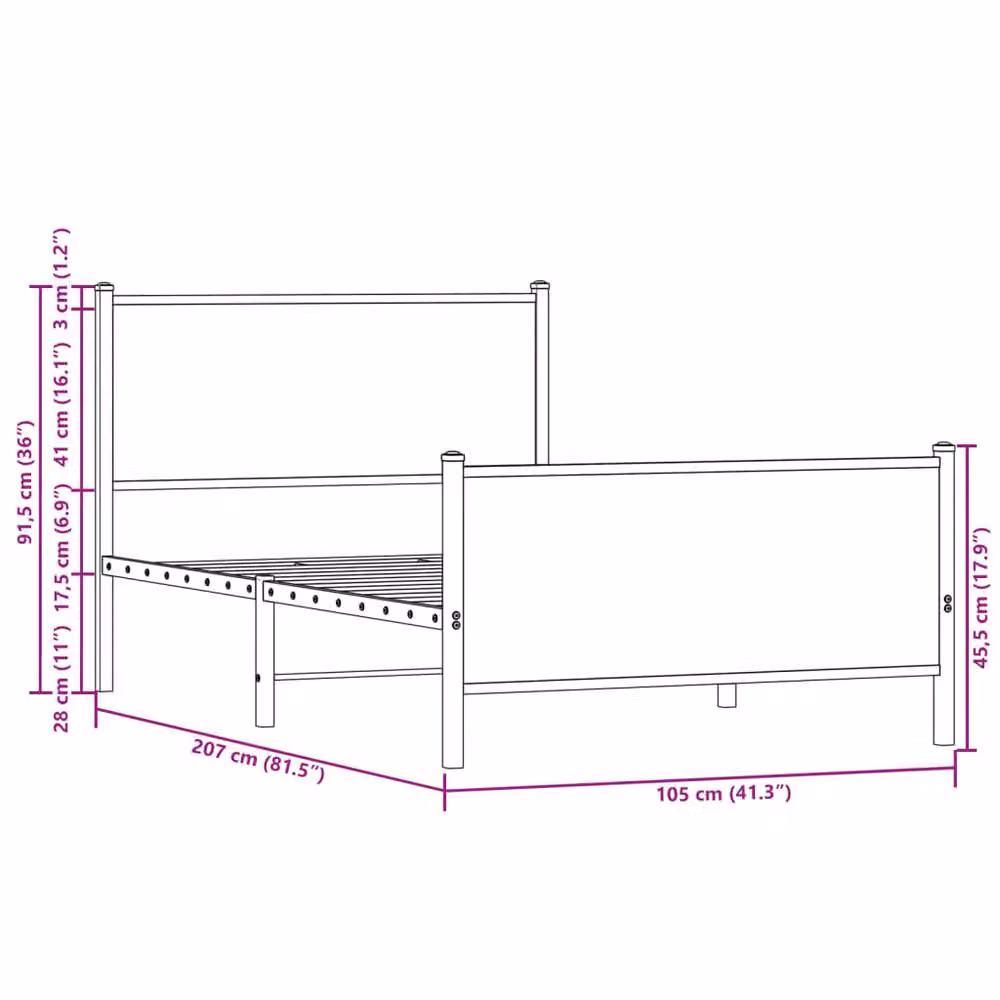 Berkfield Home Metal and Wood Bed Frame in Brown Oak, W/D/H: 100 x 200 cm – 7