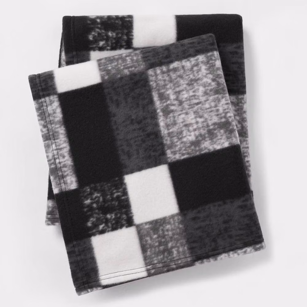 OHS Black Tartan Check Fleece Throw Blanket, W 150 cm x L 200 cm – 1
