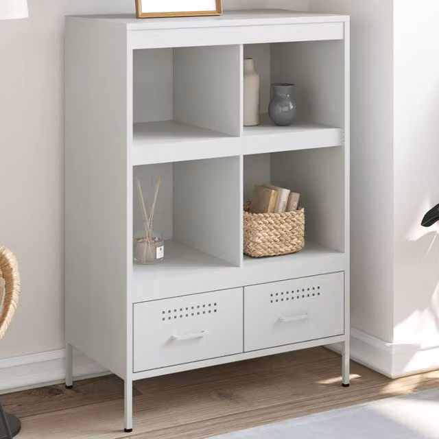 Berkfield Home White Steel Highboard, W: 68 cm, D: 39 cm, H: 101.5 cm