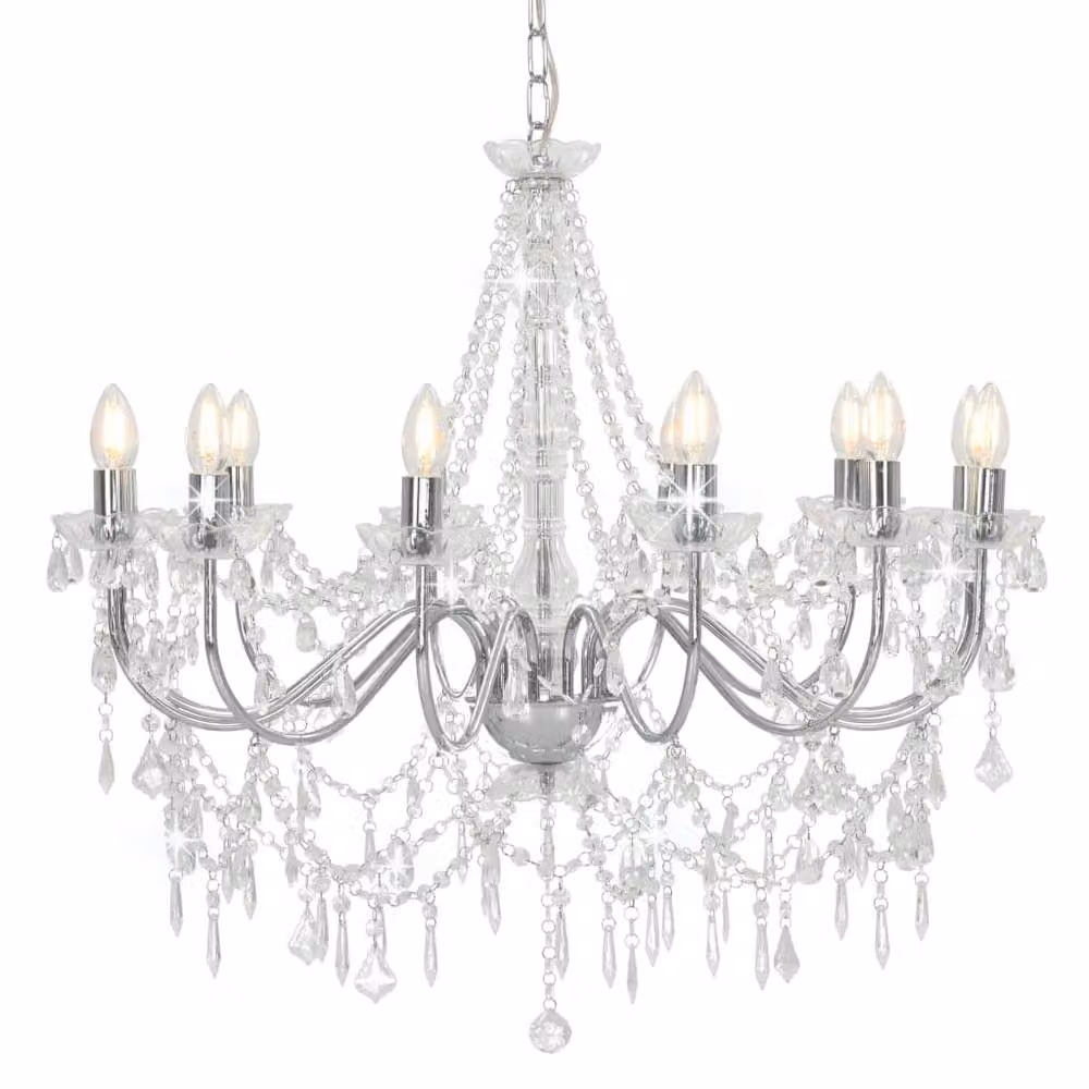 Berkfield Home Beautiful Silver Chandelier with Crystal Beads and 12 x E14 Bulbs – 2