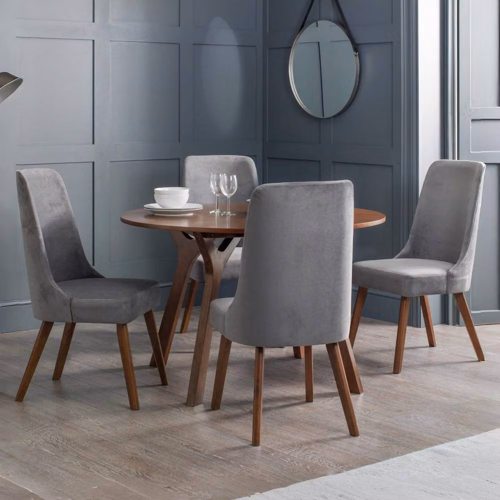 Cheshire Langford Set of 2 Premium Velvet Dining Chairs in Grey with Walnut Wood Frame – 4