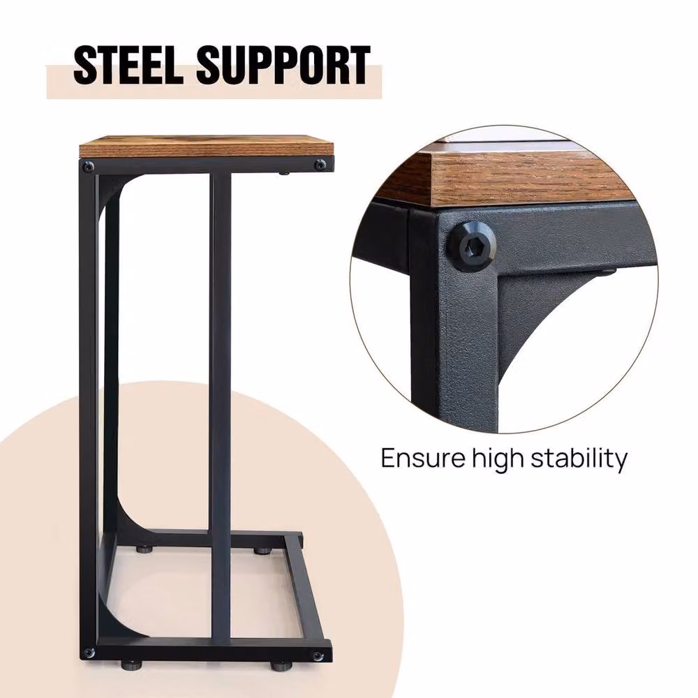 EONLION C Shaped Side Table for Sofa in Brown, W/D/H: 38 x 28 x 63.5 cm – 3