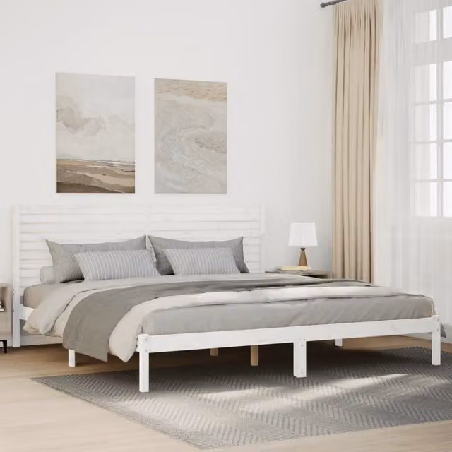 Berkfield Home Extra Long Solid Wood Bed Frame in White, W/D/H: 200 x 220 cm