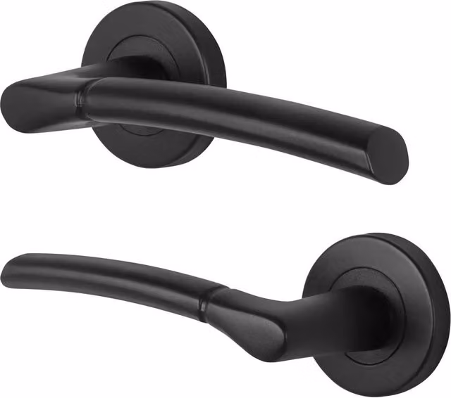 AFIT Matt Black Round Rose Internal Door Handle Lever, 1 Pair, W: 15.0 cm, D: 15.0 cm, H: 6.0 cm – 1
