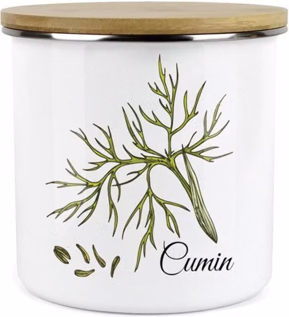 Purely Home White Enamel and Ceramic Classic Herbs Kitchen Food Storage Canister - Cumin