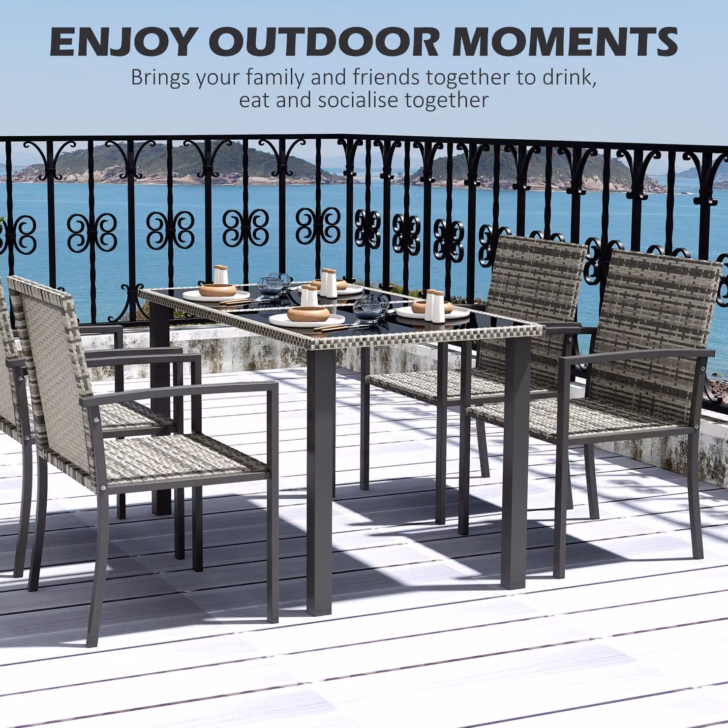 Outsunny 5 Piece Outdoor Dining Set with Tempered Glass Tabletop and 4 Chairs in Mixed Grey – 3