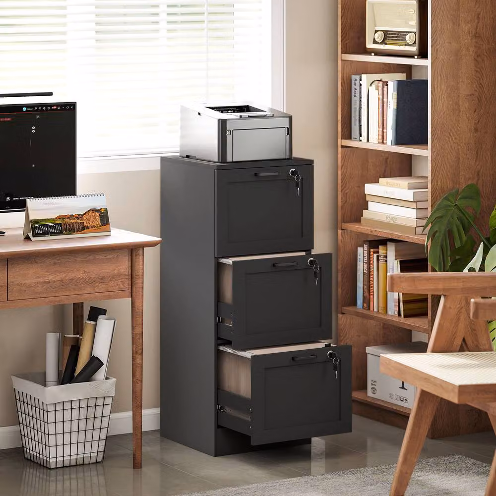STILVORA 3-Drawer Filing Cabinet with Lock in Black, W: 40.0 cm, D: 40.0 cm, H: 101.0 cm – 2