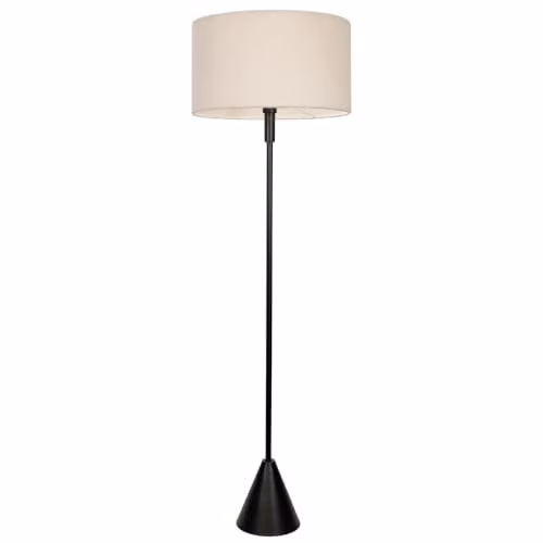 ValueLights Mitch Boucle Drum Black Floor Lamp with Wood Stem and LED Bulb