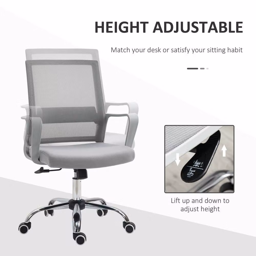Rolipo Ergonomic Grey Mesh Swivel Office Chair with Adjustable Height and Armrests – 4