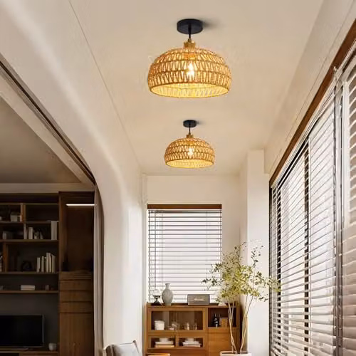 Harper Living Easy Fit Handwoven Rope Dome Pendant Lamp Shade with Reducer Ring, Yellow and Brown – 4