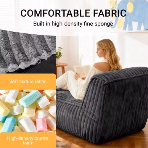 Aosom UK Modular Bean Bag Sofa with Ottoman in Dark Grey, W/D/H: 80 x 160 x 66 cm – 4