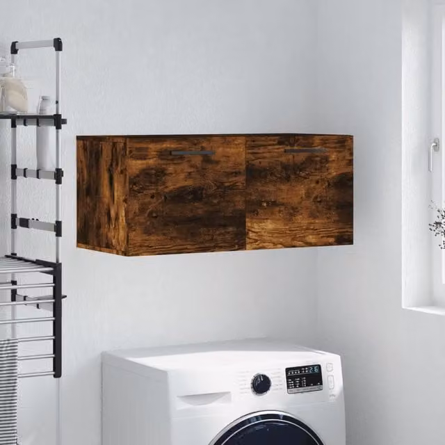Berkfield Home Wall Mounted Smoked Oak Cabinet in Brown, W: 80 cm, D: 36.5 cm, H: 35 cm – 1