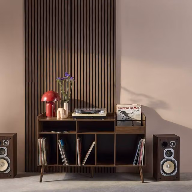 Sweekeek Vintage Vinyl Media Unit in Dark Brown with Dark Wood Effect, W: 130 cm – 1