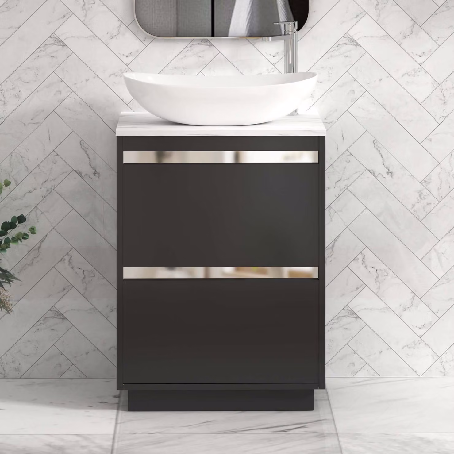 Royal Bathrooms Orion 800mm Matt Obsidian Black Floor Standing Bathroom Vanity Unit with Cesar Basin and Chrome Accent Trim