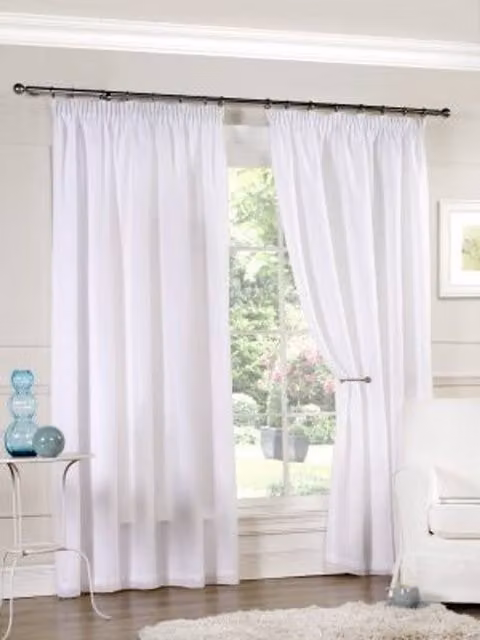 New Edge Blinds White Semi-Transparent Voile Pencil Pleat Curtains, Width: 168 cm, Drop: 229 cm