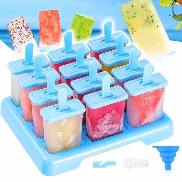 VOGREX 12 Cavity Silicone Ice Lolly and Ice Cream Mould in Blue – 1