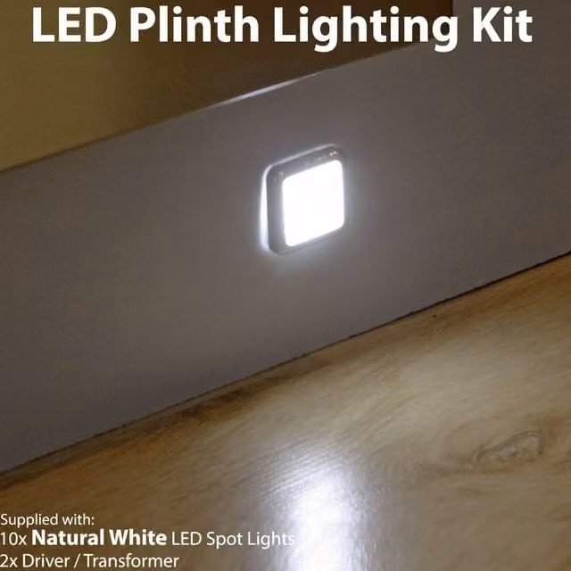 Loops Square LED Plinth Light Kit in Silver and White for Kitchen and Bathroom
