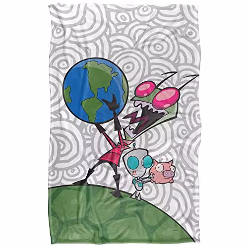 Invader Zim and Gir Silky Touch Super Soft Fleece Throw Blanket, Multicolour, W: 91 cm, D: 147 cm – 1