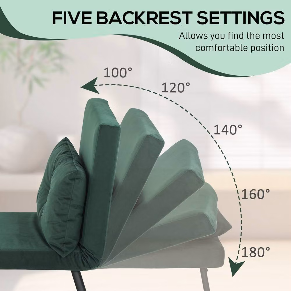 Wyld Haus Zifayo 4-in-1 Green Velvet Convertible Single Chair Bed with Armrests and Metal Frame – 6