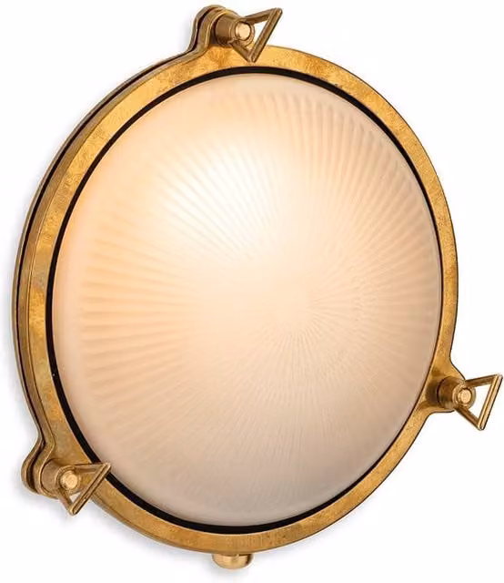 Netlighting Nautic Maritime Brass Wall Light with Frosted Glass in Gold, IP64