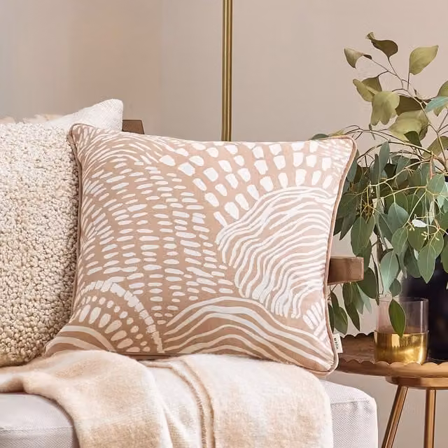 HOEM Nola Abstract Cotton Piped Cushion in Beige, 45 x 45 cm