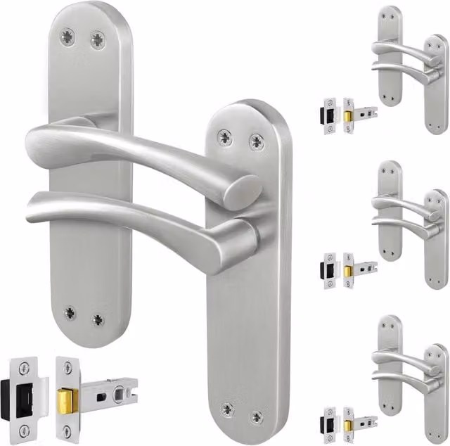 AFIT Novi Satin Nickel Twist Handle Latch Set with Backplate, Silver, 4 Pairs, W/D/H: 150 x 150 x 150 mm – 1