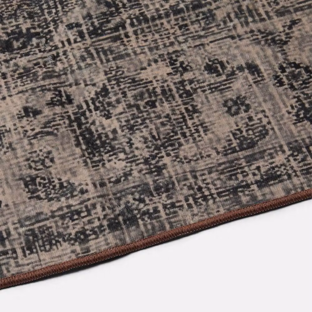 OHS Vintage Print Washable Non-Slip Area Rug in Brown, W: 120 cm, L: 170 cm – 3