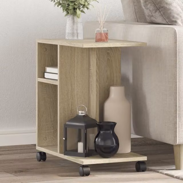Berkfield Home Side Table with Wheels in Sonoma Oak Brown, W/D/H: 50 x 30 x 55 cm