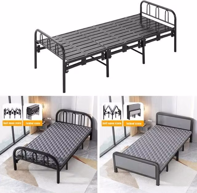 FORGEVIO Small Single Folding Metal Bedframe in Grey, W/D/H: 120 x 60 cm – 1