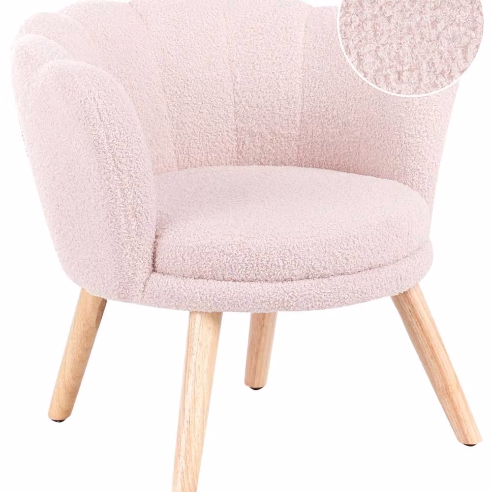 Wyld and Coco Kids Boucle Shell Armchair in Pink with Rubberwood Legs – 2