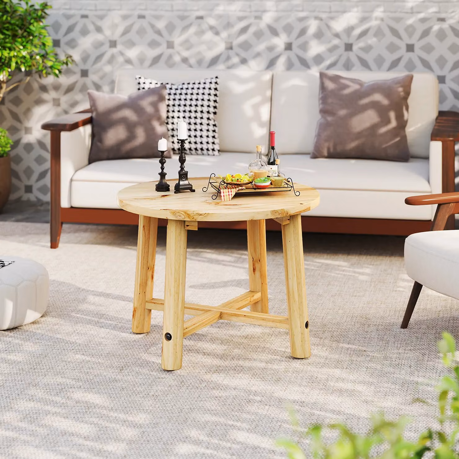 Costway Round Outdoor Side Table with Solid Wood Structure in Brown – 5