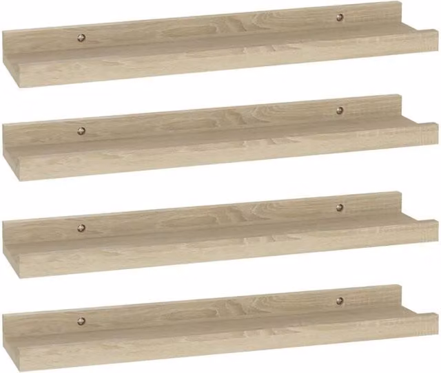 Berkfield Home Sonoma Oak Wall Shelves, 4 Piece Set in Light Tan, W: 40 cm, D: 9 cm, H: 3 cm – 1