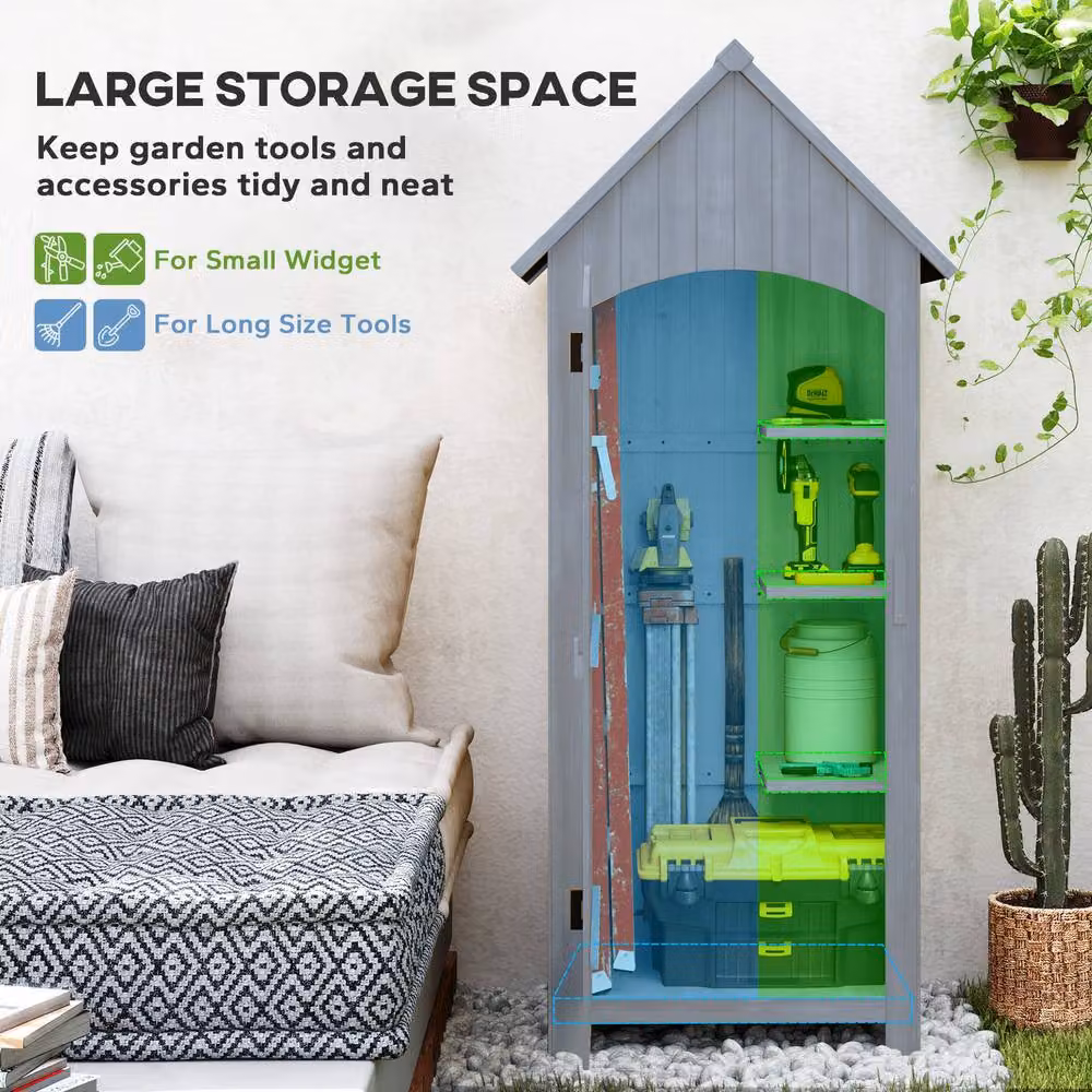 OUTSUNNY Grey Wooden Small Garden Shed with 3 Shelves and Single Door, W/D/H: 179.5 x 48 x 52 cm – 5