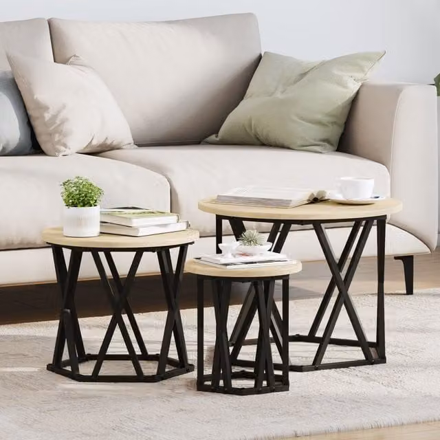 Berkfield Home Nesting Side Tables, Set of 3, Sonoma Oak Engineered Wood in Brown