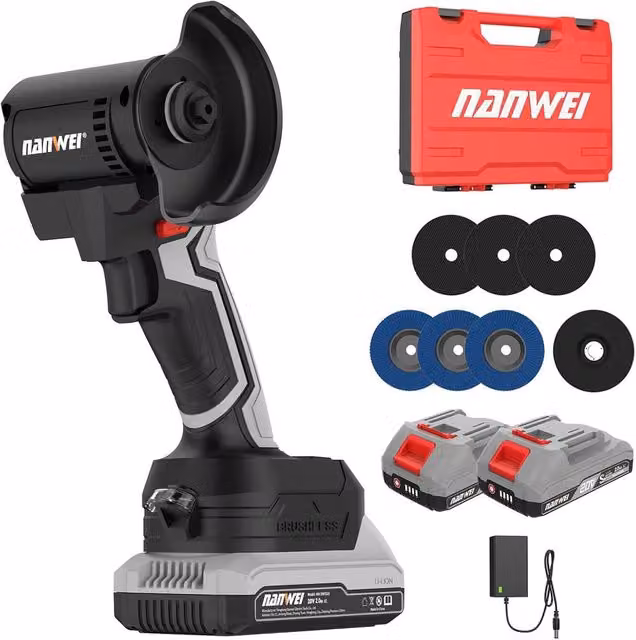 NANWEI Compact Cordless Angle Grinder 76mm in Black and Multicolour for Cutting, Grinding and Polishing – 1