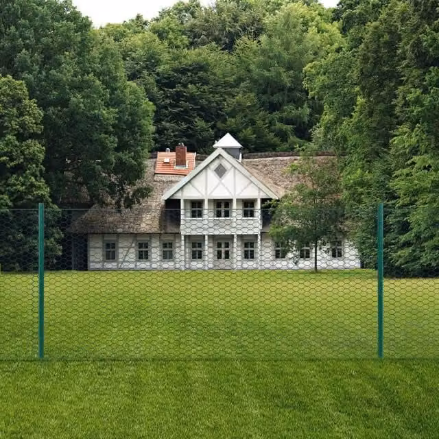 Berkfield Home Green PVC-Coated Steel Wire Mesh Fence with Posts, W: 25 m, H: 0.5 m – 1