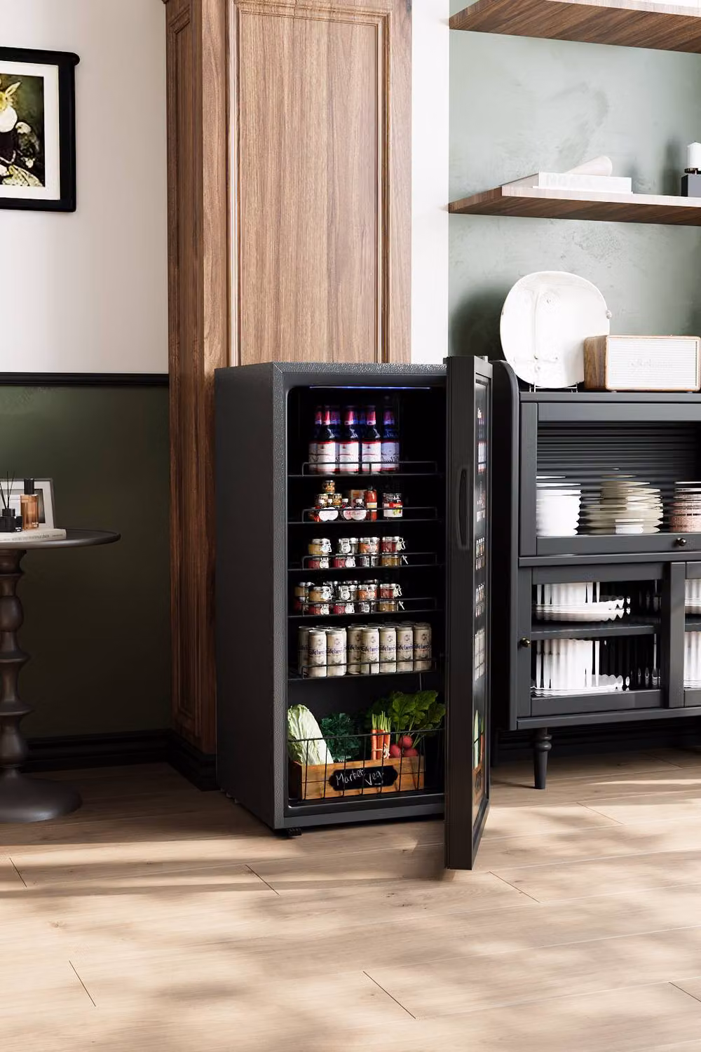 Living and Home Freestanding Compact Refrigerator with Glass Door and LED Interior Light in Black – 5