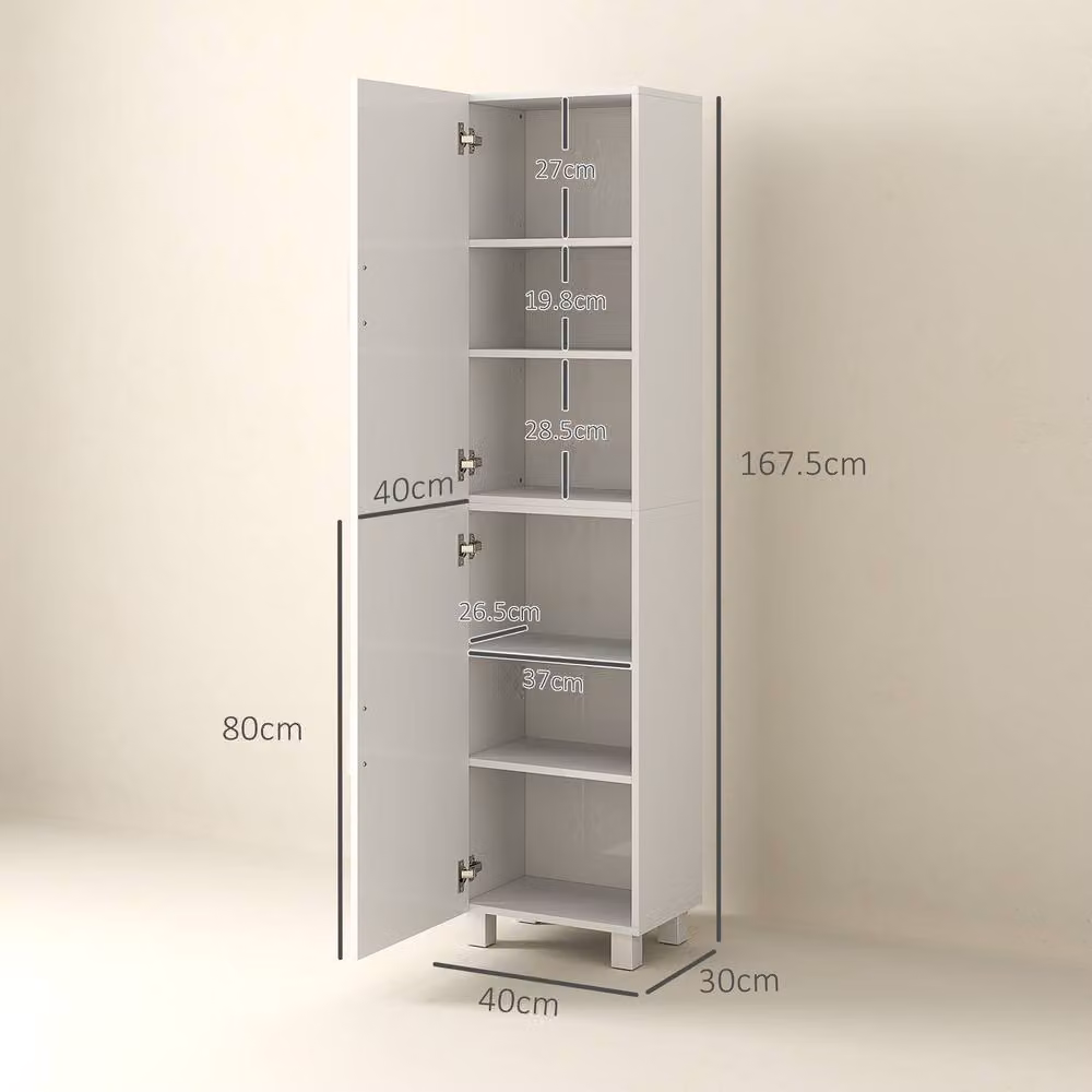 STILVORA Modern Glossy White Tall Bathroom Cabinet with Hinged Doors and Internal Shelves – 2