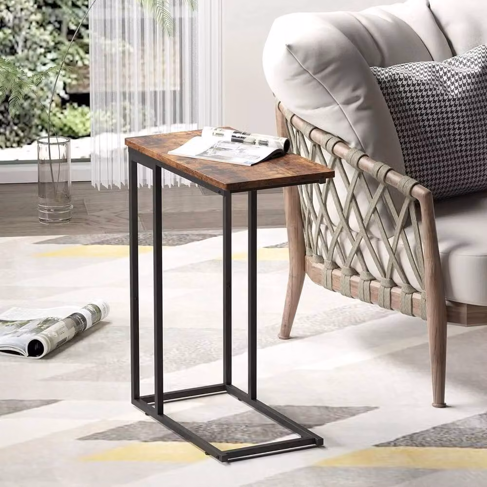 FORGEVIO Small C Shaped End Table in Brown Metal – 3