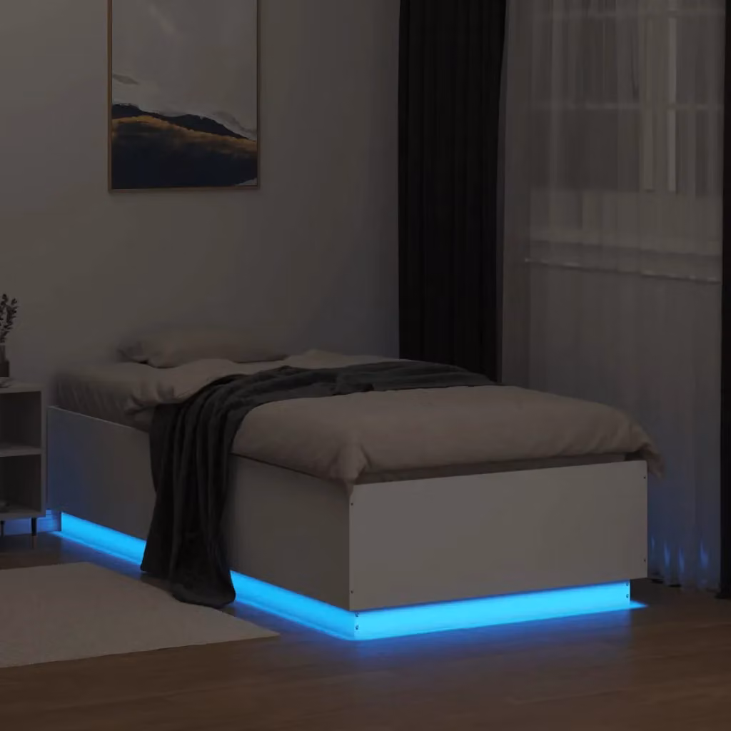Berkfield Home Single Bed Frame in White with LED Under-Bed Lighting and USB Charging Port, W/D/H: 90 x 190 cm – 3