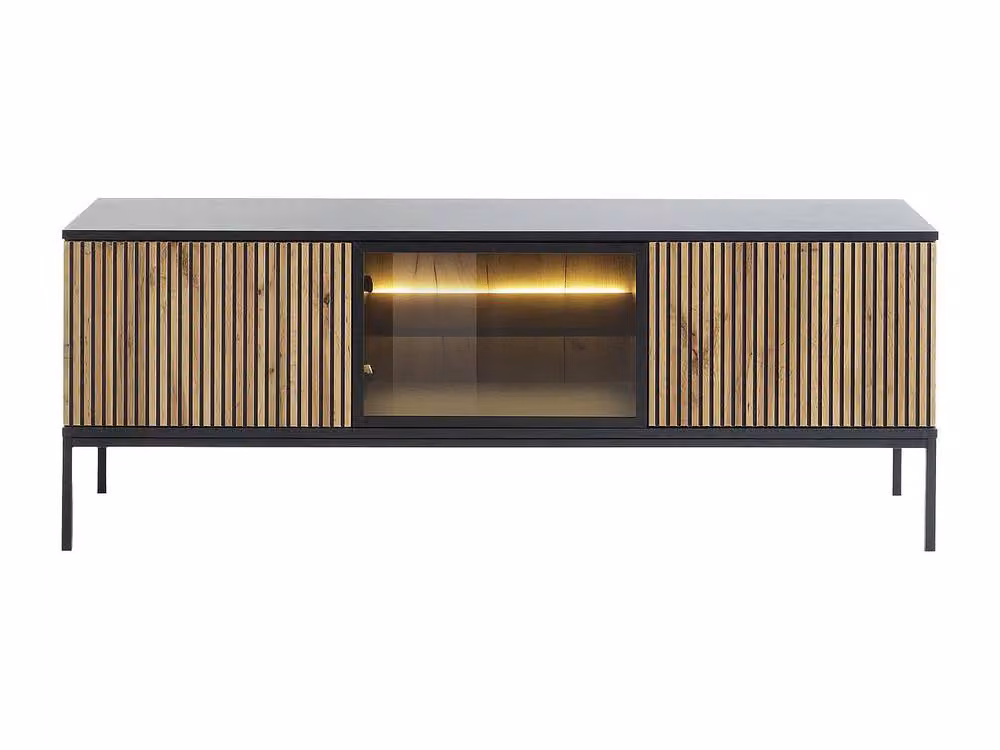 Vente-unique Modern 3-Door TV Stand with LEDs in Black MDF and Smoked Glass W/D/H: 153.4 x 39.0 x 56.2 cm – 2