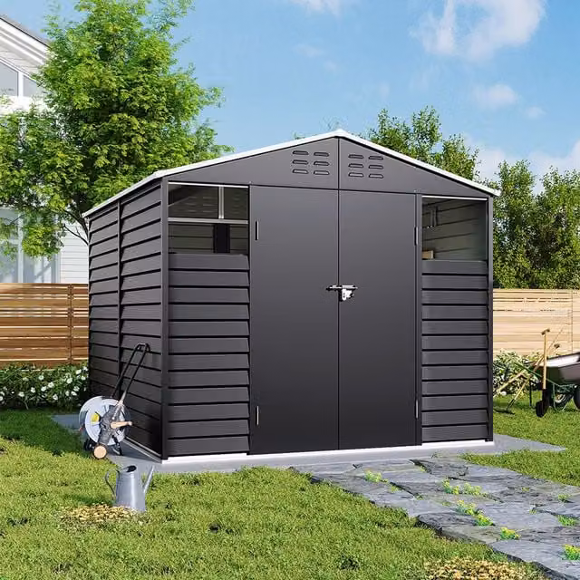Lifeideas Metal Garden Shed with Windows and Vents in Charcoal Black
