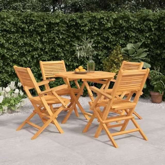 Berkfield Home 5 Piece Garden Dining Set in Brown Solid Teak Wood
