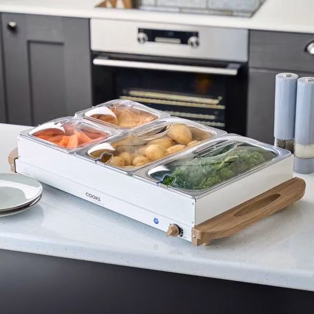 Cooks Professional 4-Section Electric Buffet Warmer with Hotplate Function and Adjustable Temperature, 7.2L, White