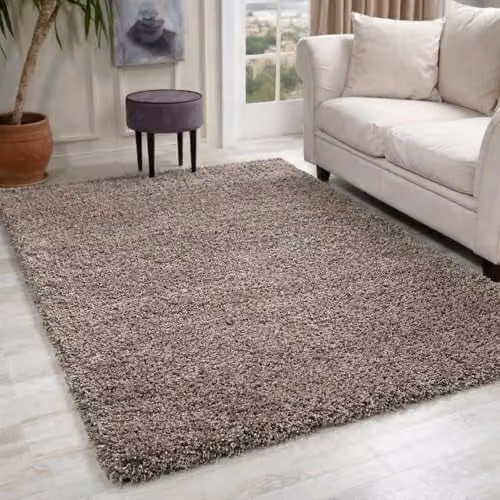 Serdim Rugs Plain Modern Shaggy Living Room Area Rug, Beige, W: 160 cm, L: 230 cm